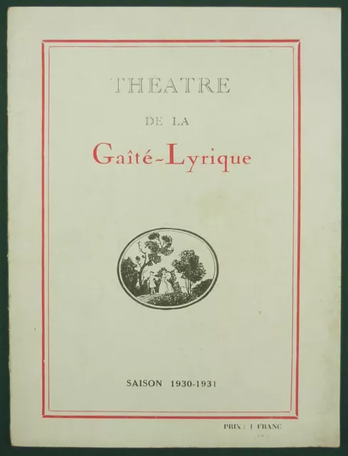 PROGRAMME DU THEATRE DE LA GAITE LYRIQUE - 1930 - VERONIQUE, Opera comique