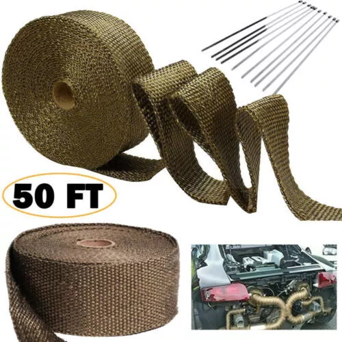 2" x50ft Roll Titanium Header Turbo Pipe Manifold Exhaust Heat Wrap Tape 50 Feet