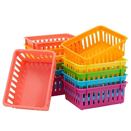 12 Pack Small Colorful Plastic Classroom Storage Bins for Organizing Pencils