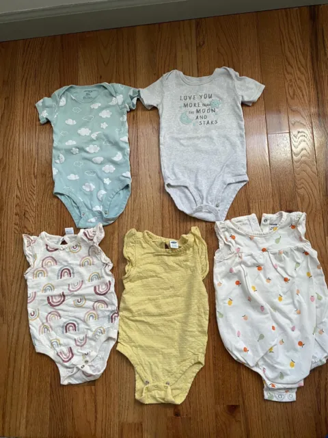 5 Baby Infant Girl Bodysuits Short Sleeve Tops 18M Old Navy Carters Lot Bundle