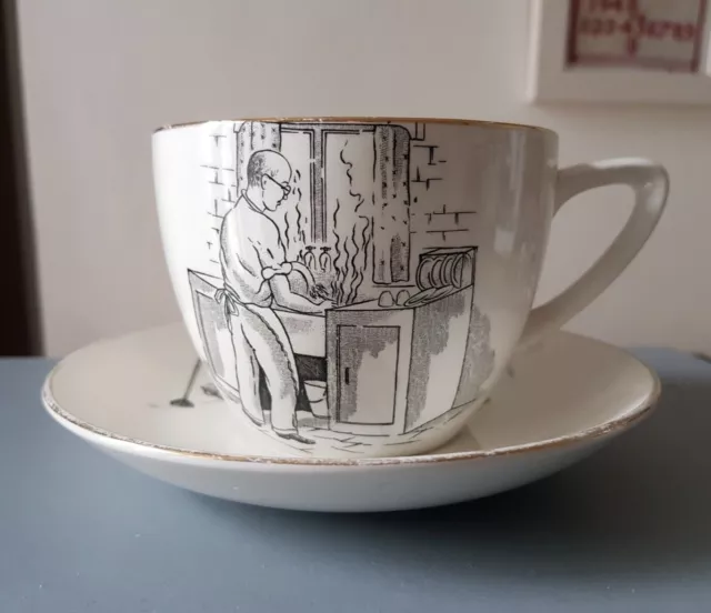 Crown Devon Fieldings "Father" extra large tea cup saucer 1930s Art Deco vintage