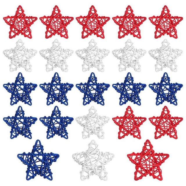 24 pezzi 4 luglio stelle rattan naturali patriottiche rosso bianco e blu gefl G8I9