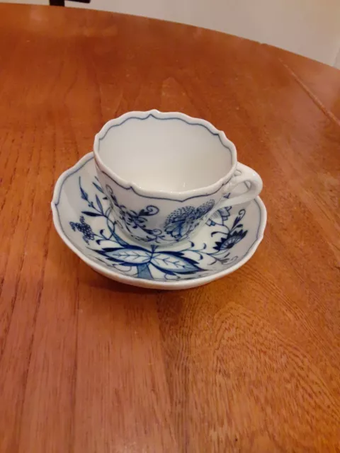 Meissen Blue Onion Crossed Swords Demitasse Cup & Deep Saucer Set