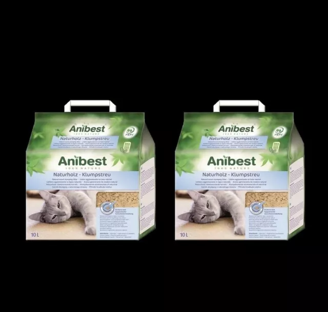 2 x Anibest Naturholz-KLUMPSTREU 10 L Katzenstreu Einstreu Katzentoilette