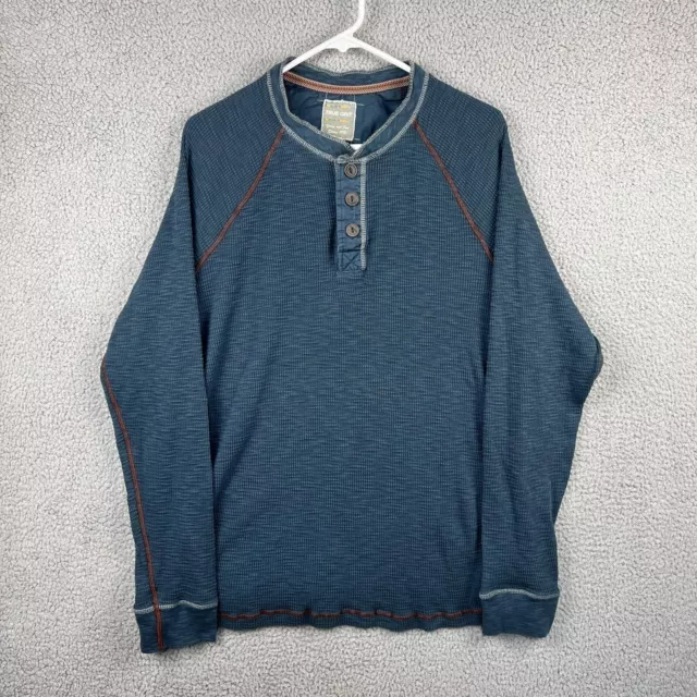 True Grit Shirt Mens 2XL Waffle Knit Shirt 3 Button Henley Aqua Blue Thermal