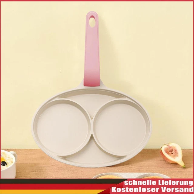 Padella per uova a 4 fori, in alluminio, antiaderente, mini cuociuova, omelette, con manico in legno, per la colazione e la cucina