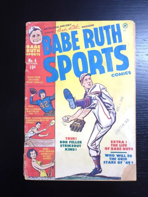 Babe Ruth Sports Comics #4, G, October 1949, Bob Feller Baseball Cover