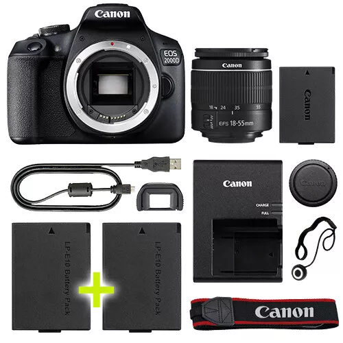 Canon EOS 2000D / T7 Digital SLR Camera with 18-55mm Lens + Backup Power Kit