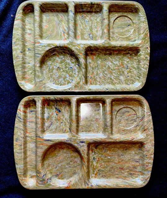2 PROLON WARE Melamine School Cafeteria Lunch Trays Confetti 9953 GREEN ORANGE