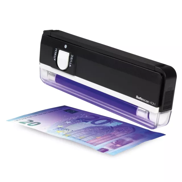 Safescan 40H Portable Counterfeit Money Detector that checks banknotes, credit c