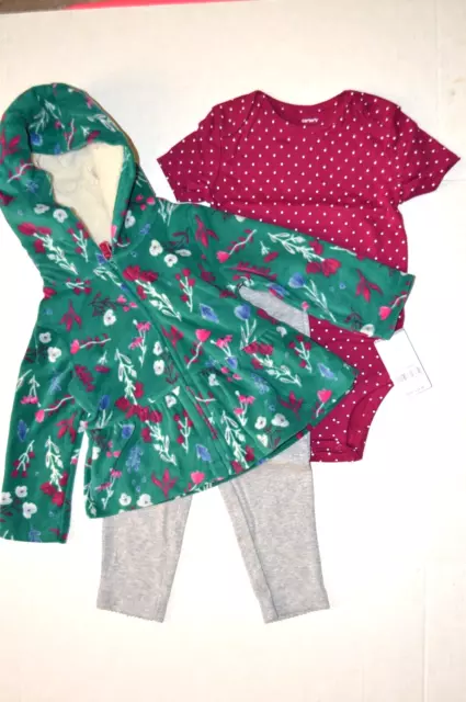 New $34.00 CARTER'S Baby Girls Jacket, Bodysuit, Pants 3-piece Set Size: 18 Mths