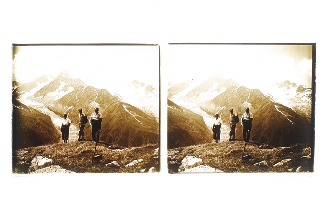 France Les Alpes Neige Montagne Photo Stereo L1n1 Glass Plate Vintage