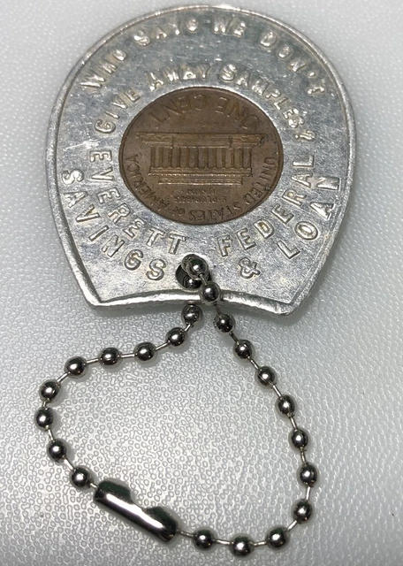 Everett Federal Savings & Loans Encased Penny Horseshoe Lucky Vintage Keychain
