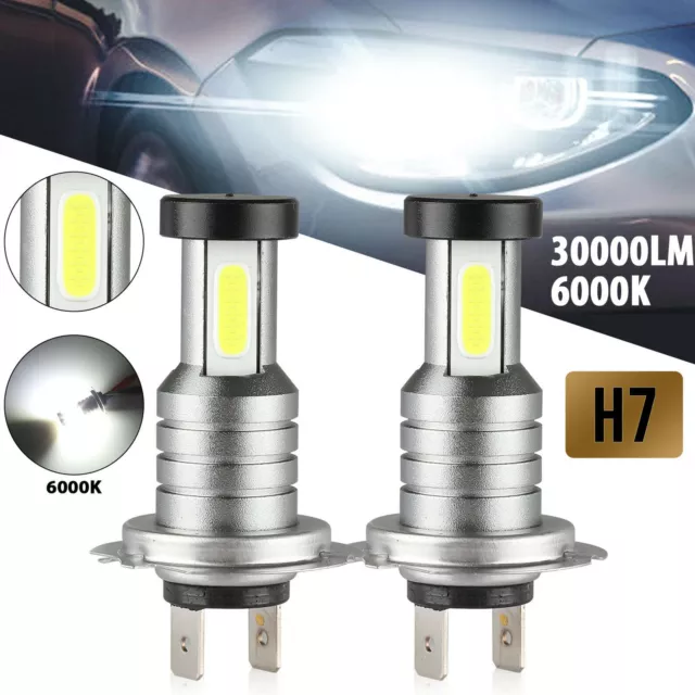 2x H7 LED Ampoule Phare Faisceau 100W 30000LM Super Bright 6500K Blanc