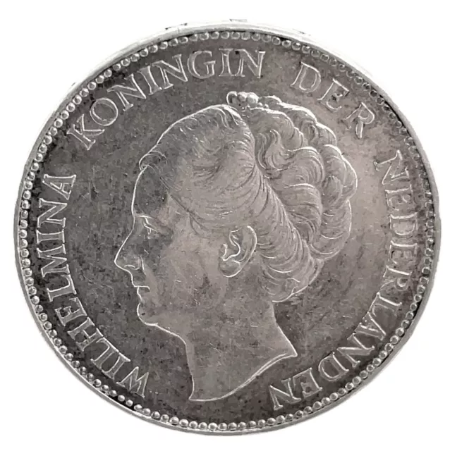 1940 NETHERLANDS - 1 GULDEN - .720 SILVER - Wilhelmina AU // MS   Km #161.1