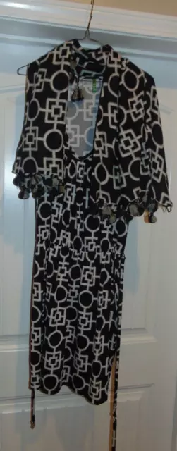 Mud Pie Womens Dress Black & White Sleeveless W/ Matching Scarf * NICE *