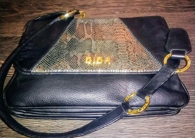 BIBA GOLD Black Leather Shoulder Bag 11 By 8 3 House Of Fraser Rrp 225 65.00 PicClick UK