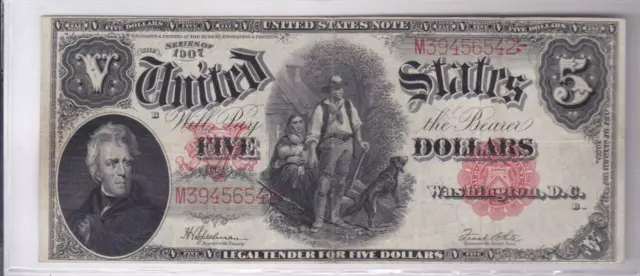 1907 $5 LEGAL TENDER US FR-91 WOODCHOPPER PCBLIC ERROR Note