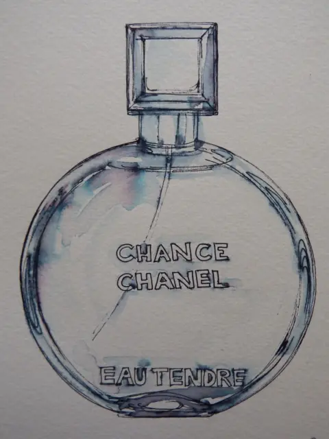 Original Pen & Ink Drawing A bottle of Chanel Chance Perfume Watercolour Paper