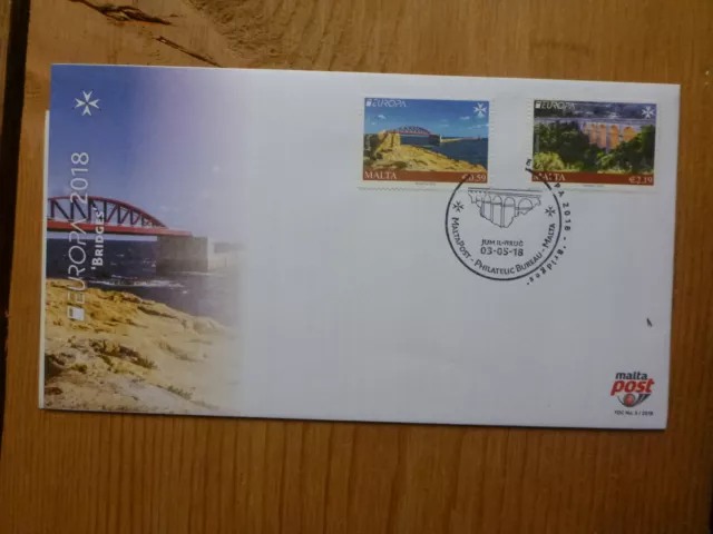 Malta 21018 Europa- Bridges Set 2 Stamps Fdc First Day Cover