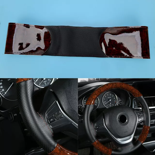 Wood Grain Hand Sewing Anti-Slip Car Steering Wheel Cover w/ Needle&Thread set