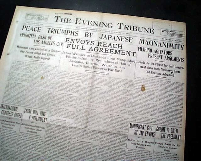 TREATY OF PORTSMOUTH Russia Russo- Japanese War Ends Agreement 1905 Newspaper