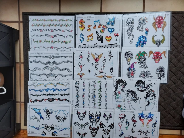 Lote de 12 hojas vintage de láminas flash para tatuajes Todd-n-Bok