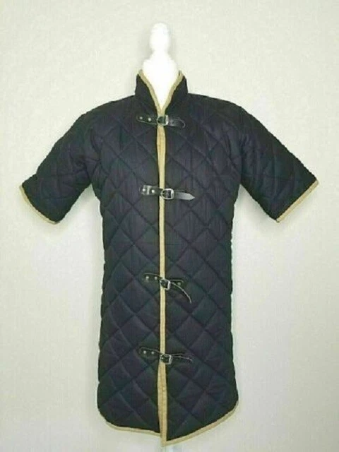 Viking Gambeson Thick Black Medieval Padded Collar Short Sleeves Armor Size M
