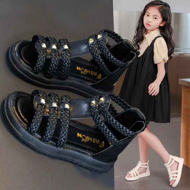 Mädchen Sommer Strappy Flache Sandalen Kinder Kleinkind Prinzessin Rom Schuhe 3