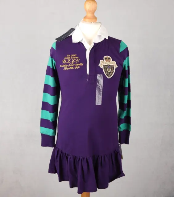 T-shirt ragazza Ralph Lauren abito età 7 anni viola maniche lunghe logo abito da rugby