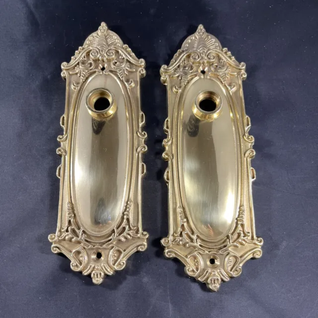 Solid Brass Victorian Door Knob Back Plates- Egg and Dart Ornate- Set Of 2