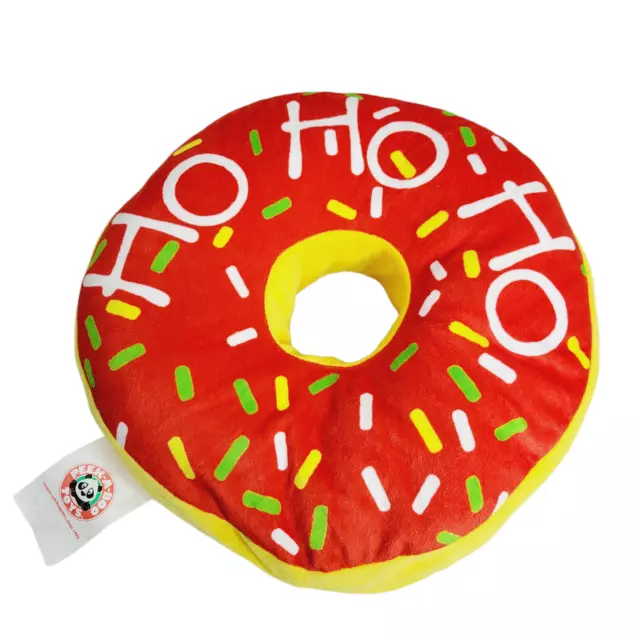 Christmas Donut Pillow 14 Inch Ho Ho Ho Red Yellow with Sprinkles Holiday Decor