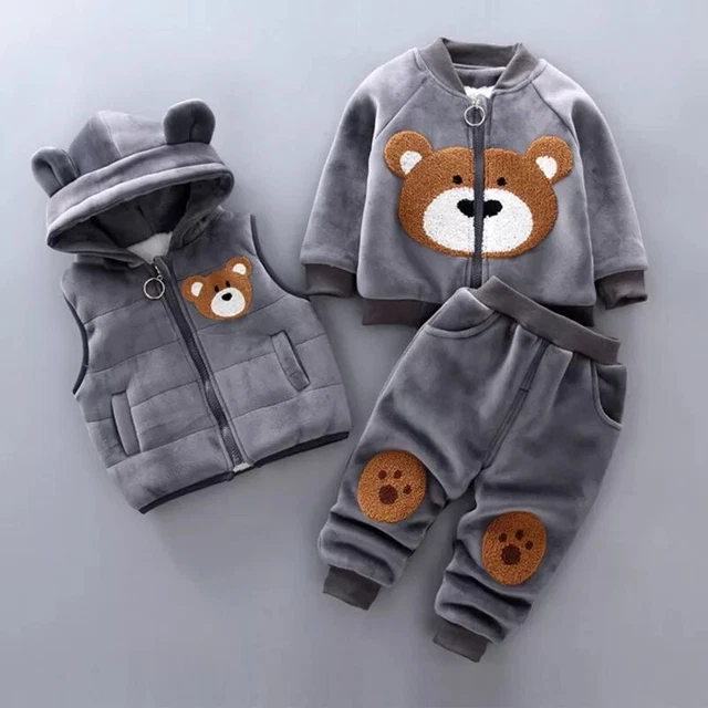 Chunmu Completo Set 3 Pezzi Inverno Tuta Orso Caldo Neonato Bambino 9 12 Mesi