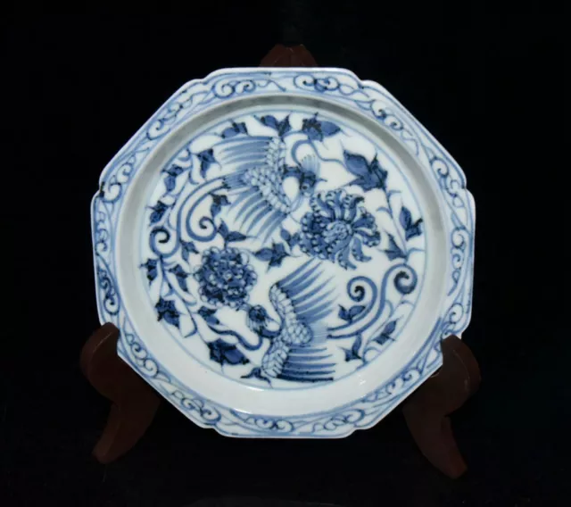 Chinese Blue&White Porcelain Handpainted Exquisite Phoenix Pattern Plates 11690