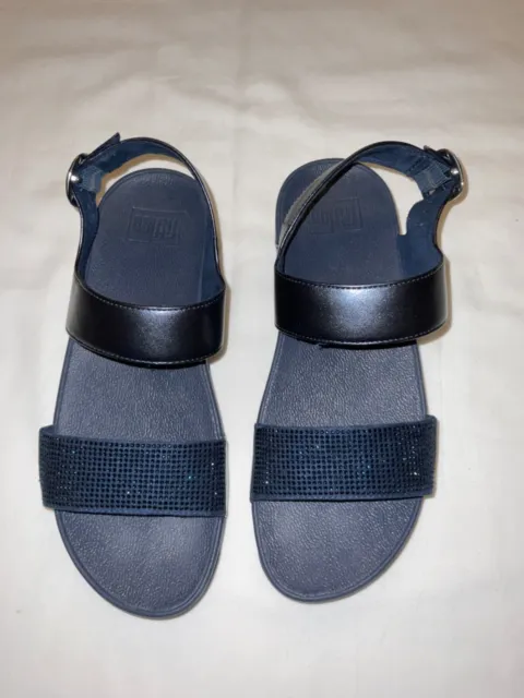 Fit Flop LULU Crystal Embellished Sandal Back Strap Midnight Navy 8 Euro 39