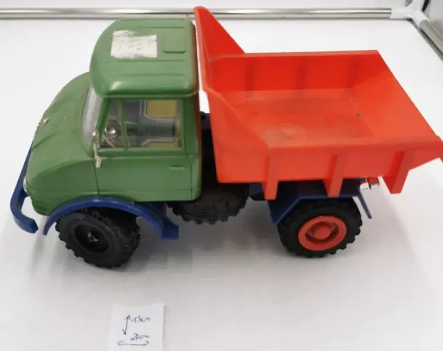 Wader Tippco Unimog grün mit rotem Kipper altes Spielzeug Mercedes antik vintage