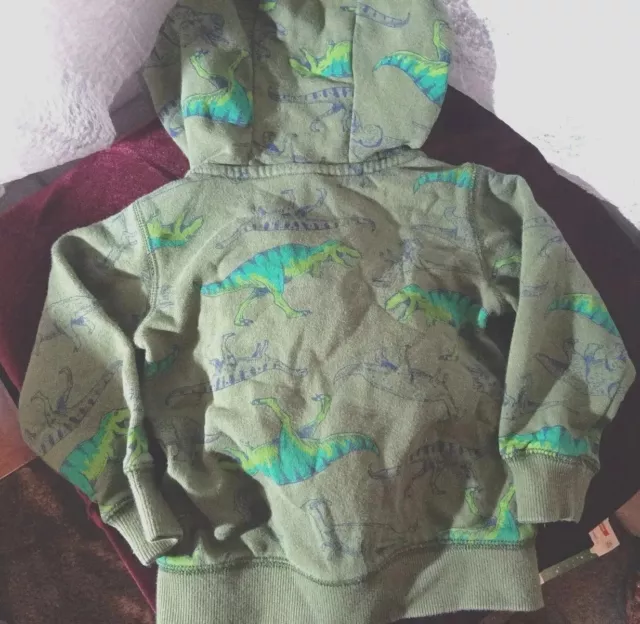 Carters Baby Hoodie Boys Size 2T Sweatshirt Hooded  Green Dinosaur Zipper 3