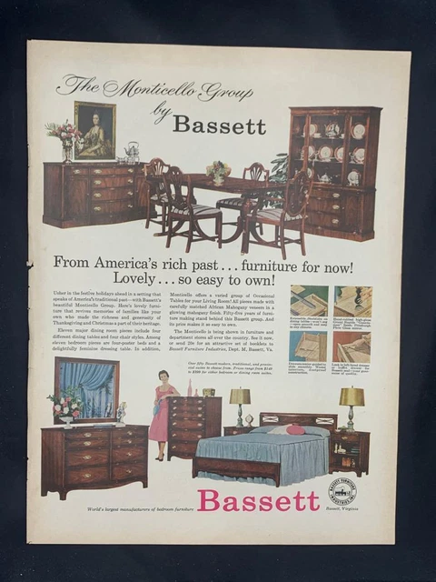 Magazine Ad* - 1958 -Bassett Furniture - "Monticello" - Mid Century Modern