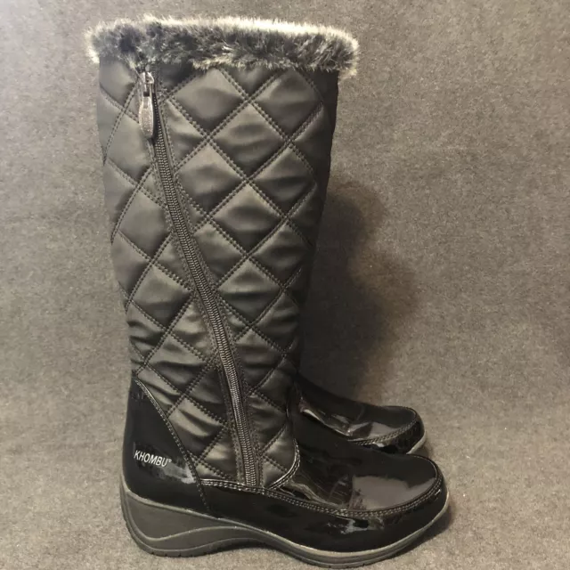 Khombu Abigail Winter Boot Size 7 M Faux Fur Lined Quilted Snow Boot Black