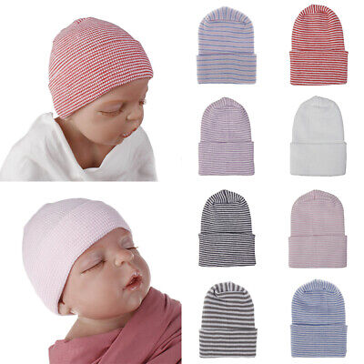 Newborn Baby Girls Infant Striped Soft Hat Knitted Cap Hospital Beanie Headband