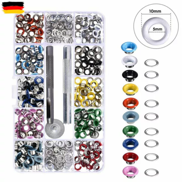 DIY 400 Set Ösen mit Scheibe 5mm Durchmesser Ösenzange Ösenwerkzeug 10 Farben