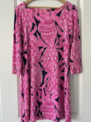 Lilly Pulitzer Linden Style #17412 Pink Blue Pineapple Print Resort Dress-Medium