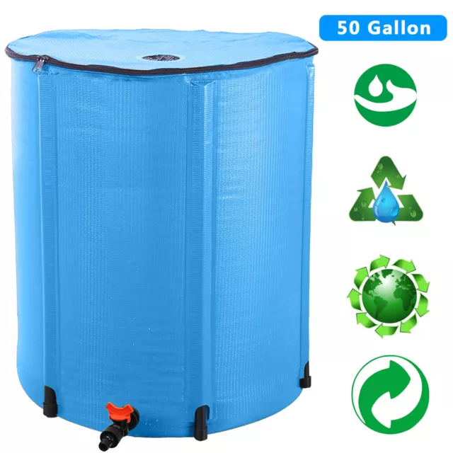 50 Gallon Folding Rain Barrel Portable Water Storage Tank Water Collector Blue