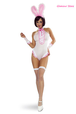 Sexy Completo Costume Coniglietta Body Guanti Calze Orecchie S/M L/XL GLAMOUR