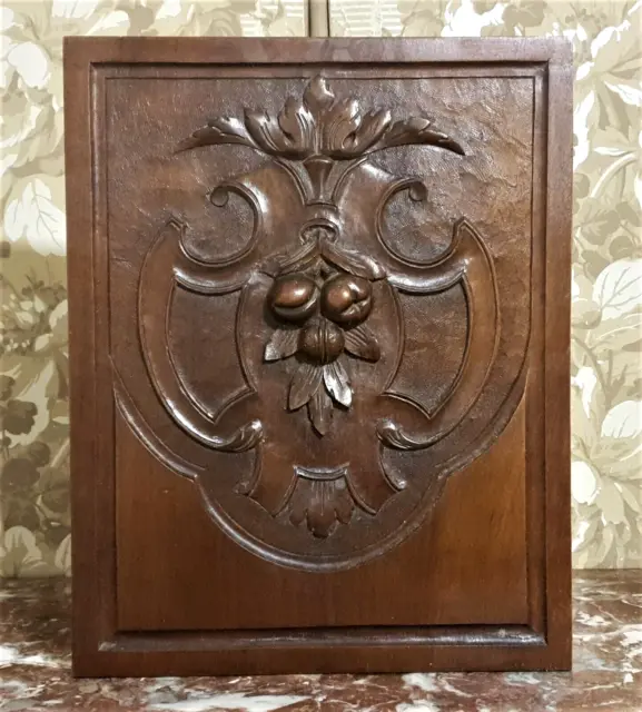 Fruit scroll leaves walnut carving panel Antique french architectural salvage