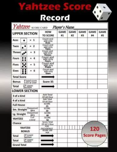 YAHTZEE SCORE RECORD Yahtzee Score Sheet Game Record Score Keeper Book EUR