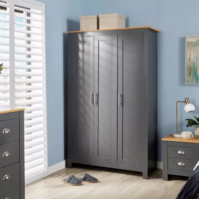 Wardrobe 3 Door Bedroom Furniture Clothing Storage Graphite Oak Top Wooden Unit