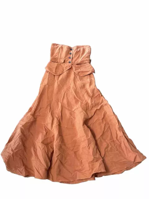 Mara Hoffman Burnt Orange Strapless Button Dress