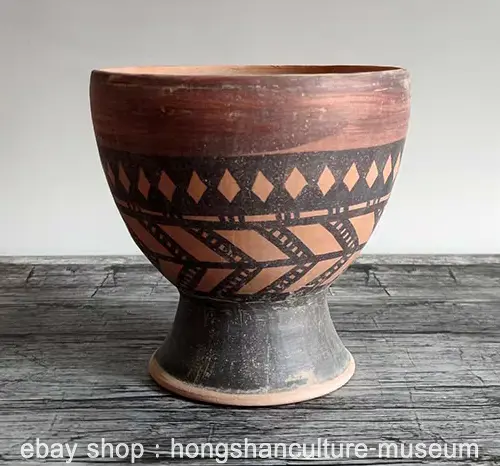 8" China Ancient Neolithic Majiayao Culture Pottery Geometric Pattern Bowl Bowls