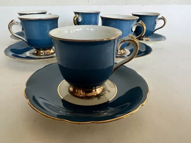 Set 6 Vintage KPM Royal Ivory Floral Turquoise Blue Demitasse Saucer 6 Pc #2 2